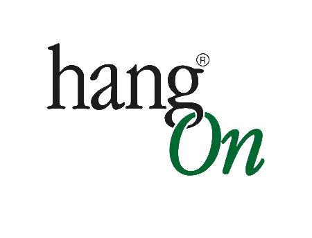 Logo van het bedrijf Hangon in groen en zwart.